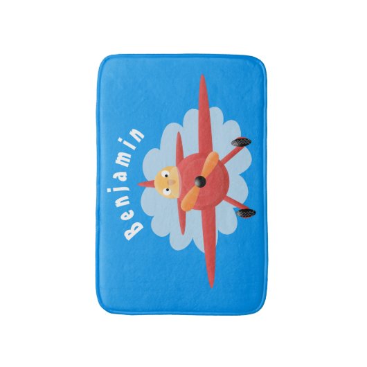 Niedlicher Vogel mit rotem Flugzeug Cartoon Abbild Badematte (Vorderseite Vertikal)