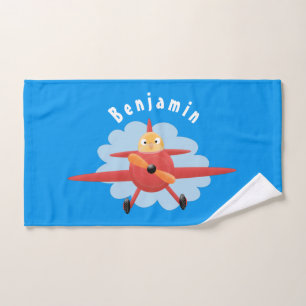 Niedlicher Vogel mit rotem Flugzeug Cartoon Abbild Badhandtuch Set