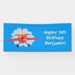 Niedlicher Vogel mit rotem Flugzeug Cartoon Abbild Banner