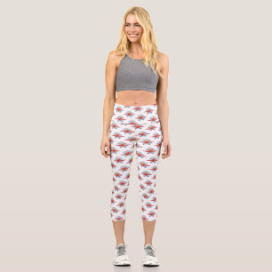 Niedlicher Vogel mit rotem Flugzeug Cartoon Abbild Capri Leggings