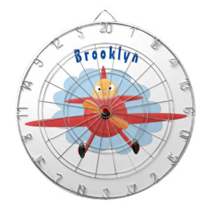 Niedlicher Vogel mit rotem Flugzeug Cartoon Abbild Dartscheibe