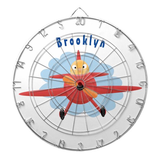 Niedlicher Vogel mit rotem Flugzeug Cartoon Abbild Dartscheibe (vorne)