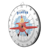 Niedlicher Vogel mit rotem Flugzeug Cartoon Abbild Dartscheibe (Vorderseite rechts)