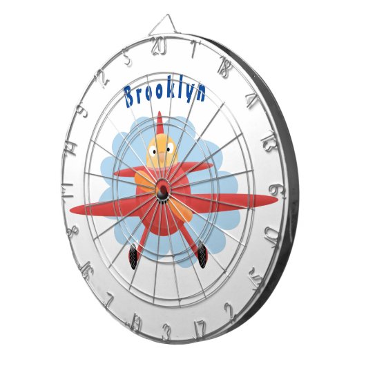 Niedlicher Vogel mit rotem Flugzeug Cartoon Abbild Dartscheibe (Vorderseite rechts)