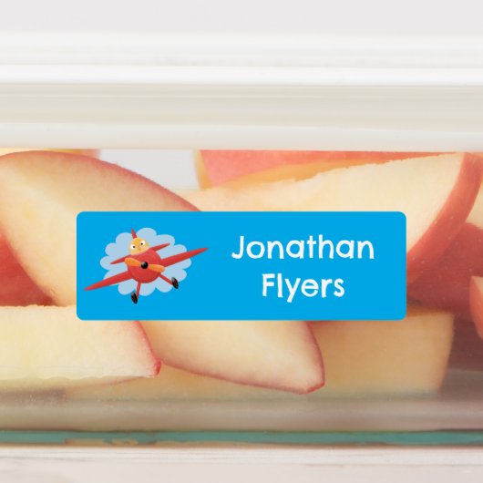 Niedlicher Vogel mit rotem Flugzeug Cartoon Abbild Etiketten (Befestigt)