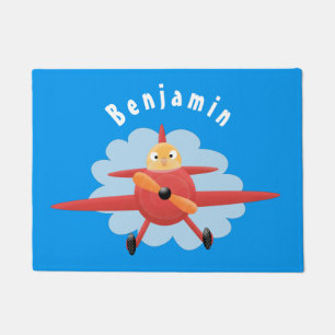 Niedlicher Vogel mit rotem Flugzeug Cartoon Abbild Fußmatte