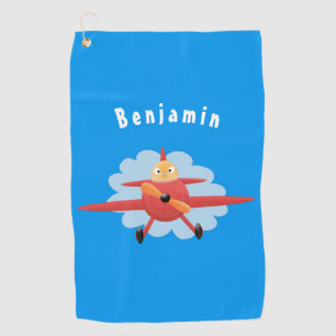 Niedlicher Vogel mit rotem Flugzeug Cartoon Abbild Golfhandtuch