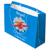 Niedlicher Vogel mit rotem Flugzeug Cartoon Abbild Große Geschenktüte (Rückseite Schrägansicht)