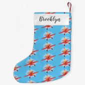 Niedlicher Vogel mit rotem Flugzeug Cartoon Abbild Kleiner Weihnachtsstrumpf (Rückseite)