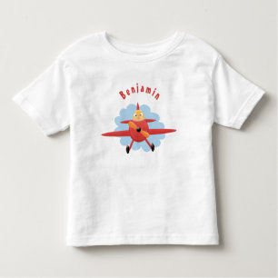 Niedlicher Vogel mit rotem Flugzeug Cartoon Abbild Kleinkind T-shirt