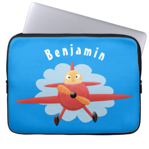 Niedlicher Vogel mit rotem Flugzeug Cartoon Abbild Laptopschutzhülle