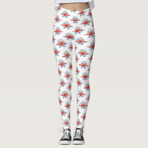Niedlicher Vogel mit rotem Flugzeug Cartoon Abbild Leggings