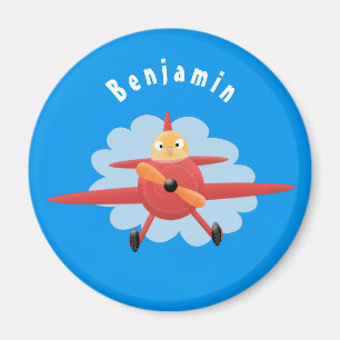 Niedlicher Vogel mit rotem Flugzeug Cartoon Abbild Magnet