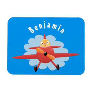Niedlicher Vogel mit rotem Flugzeug Cartoon Abbild Magnet