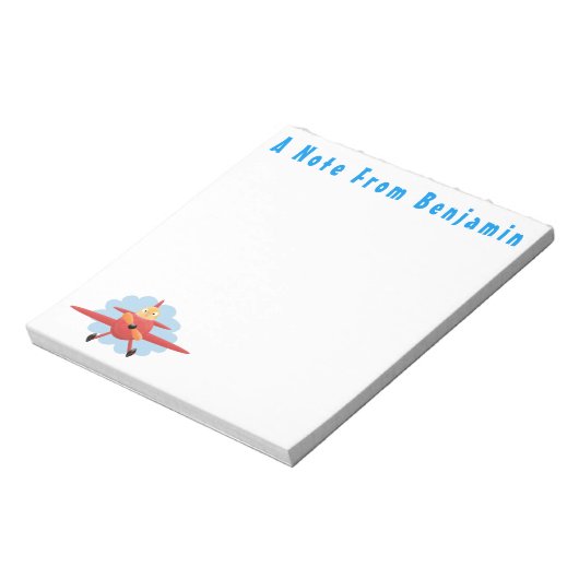 Niedlicher Vogel mit rotem Flugzeug Cartoon Abbild Notizblock (Rotiert)