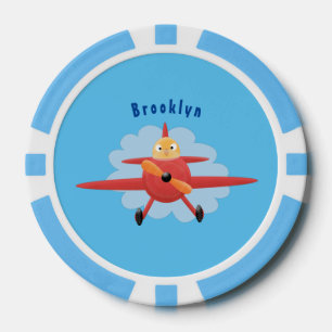 Niedlicher Vogel mit rotem Flugzeug Cartoon Abbild Pokerchips