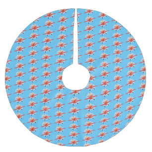 Niedlicher Vogel mit rotem Flugzeug Cartoon Abbild Polyester Weihnachtsbaumdecke