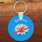 Niedlicher Vogel mit rotem Flugzeug Cartoon Abbild Schlüsselanhänger (Vorderseite)