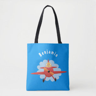 Niedlicher Vogel mit rotem Flugzeug Cartoon Abbild Tasche