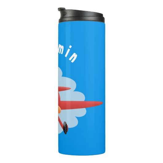 Niedlicher Vogel mit rotem Flugzeug Cartoon Abbild Thermosbecher (Nach rechts gedreht)