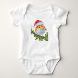 Niedlicher Vogel mit Weihnachtsmannmütze und roten Baby Strampler