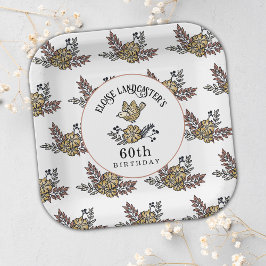 Niedlicher Vogel und Blume 60. Geburtstagsparty Pappteller