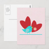 Niedlicher Vogel und Herz Postkarte (Vorne/Hinten)