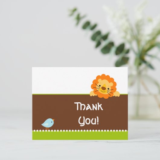 Niedlicher Vogel und Löwe danke Postkarte (Stehend Vorderseite)