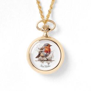 Niedlicher Vogelrobin in Aquarellfarben Armbanduhr