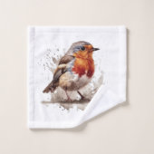 Niedlicher Vogelrobin in Aquarellfarben Badhandtuch Set (Waschlappen)