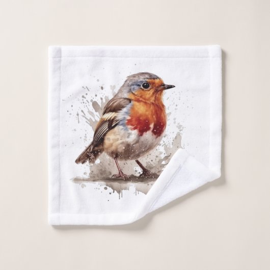 Niedlicher Vogelrobin in Aquarellfarben Badhandtuch Set (Waschlappen)