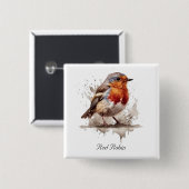 Niedlicher Vogelrobin in Aquarellfarben Button (Vorne & Hinten)