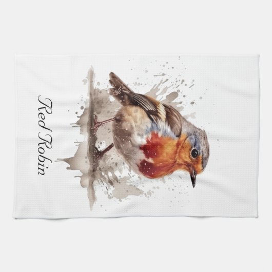 Niedlicher Vogelrobin in Aquarellfarben Geschirrtuch (Horizontal)