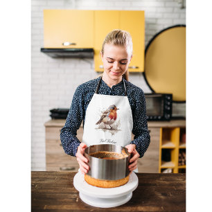 Niedlicher Vogelrobin in Aquarellfarben Schürze