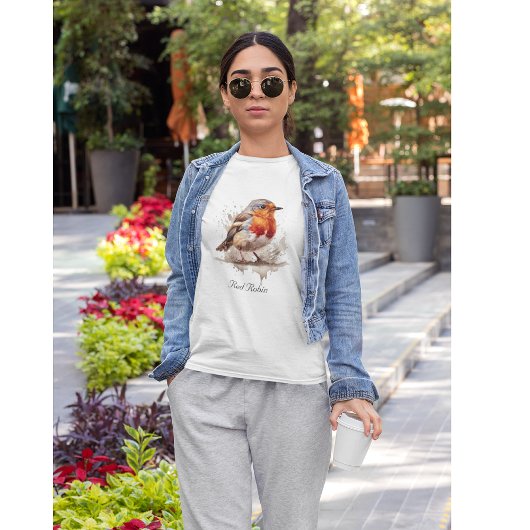 Niedlicher Vogelrobin in Aquarellfarben T-Shirt