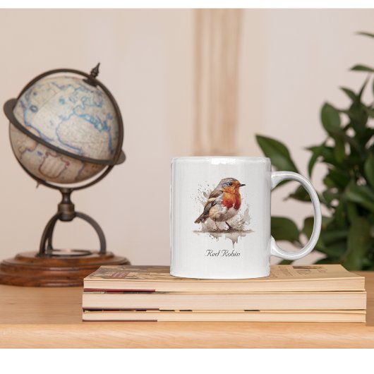 Niedlicher Vogelrobin in Aquarellfarben Zweifarbige Tasse