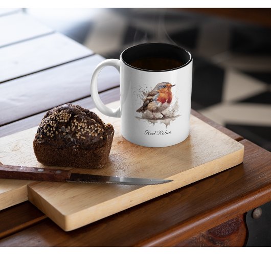 Niedlicher Vogelrobin in Aquarellfarben Zweifarbige Tasse