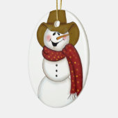 Niedlicher Volkskunst-CowboySnowman Keramikornament (Links)