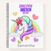 Niedlicher Vorname Rainbow Hearts Unicorn Sketch Notizblock (Vorderseite)