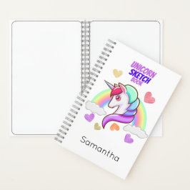 Niedlicher Vorname Rainbow Hearts Unicorn Sketch Notizblock