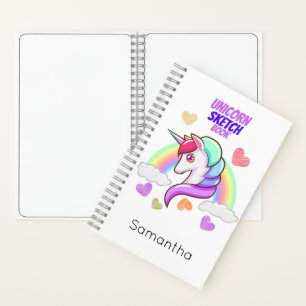 Niedlicher Vorname Rainbow Hearts Unicorn Sketch Notizblock