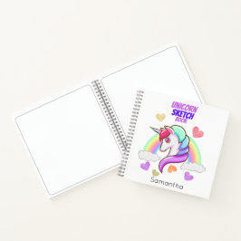 Niedlicher Vorname Rainbow Hearts Unicorn Sketch Notizblock