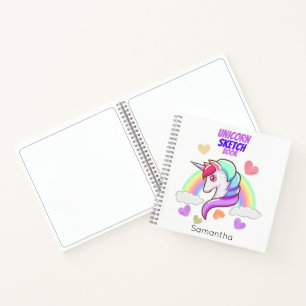 Niedlicher Vorname Rainbow Hearts Unicorn Sketch Notizblock