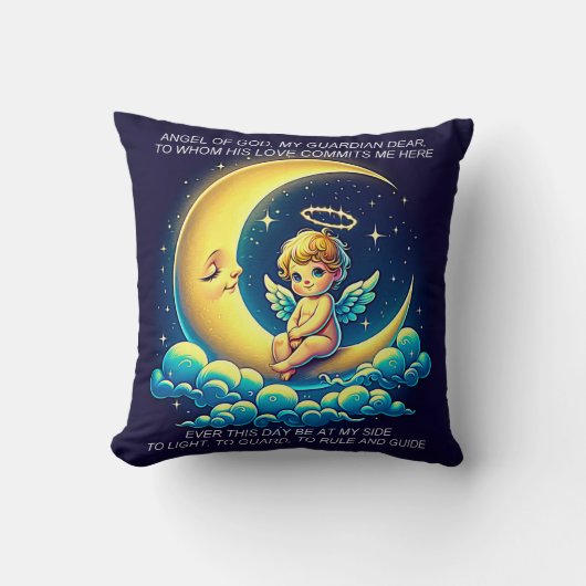 Niedlicher Wächter Angel Cherub und Moon Expressio Kissen (Vorderseite)