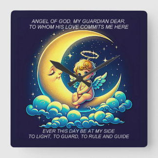 Niedlicher Wächter Angel Cherub und Moon Expressio Quadratische Wanduhr