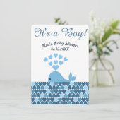 Niedlicher Wal Es ist ein Junge!Babyparty Einladung (Stehend Vorderseite)