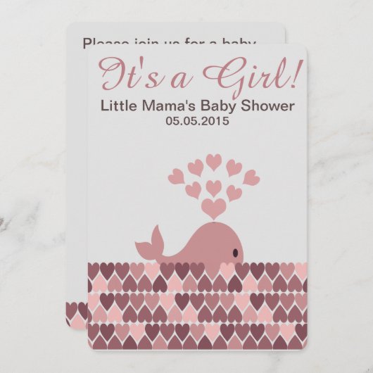 Niedlicher Wal Es ist ein Mädchen! Babyparty Einladung (Vorne/Hinten)