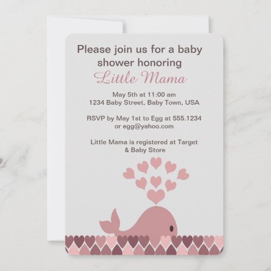 Niedlicher Wal Es ist ein Mädchen! Babyparty Einladung (Rückseite)