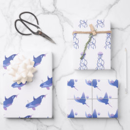Niedlicher Wal, Manta Ray und Quallen Geburtstag Geschenkpapier Set