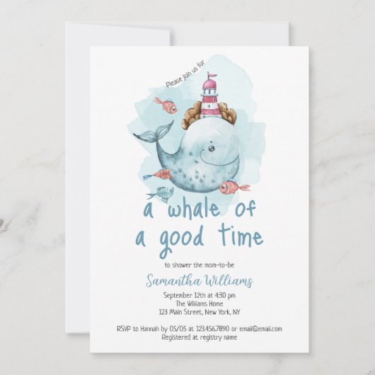 Niedlicher Wal mit Kinderdusche Einladung (Vorderseite)